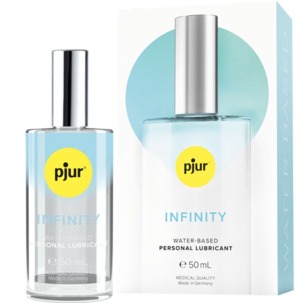 Glasflaske med vandbaseret glidecreme pjur Infinity Water-Based på 50 ml, med æske