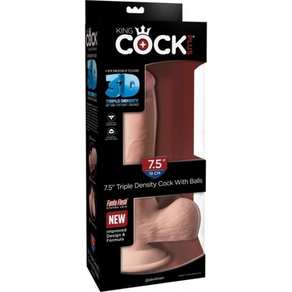 Realistisk dildo King Cock Plus Triple Density med teksturdetaljer og sugekop i bunden