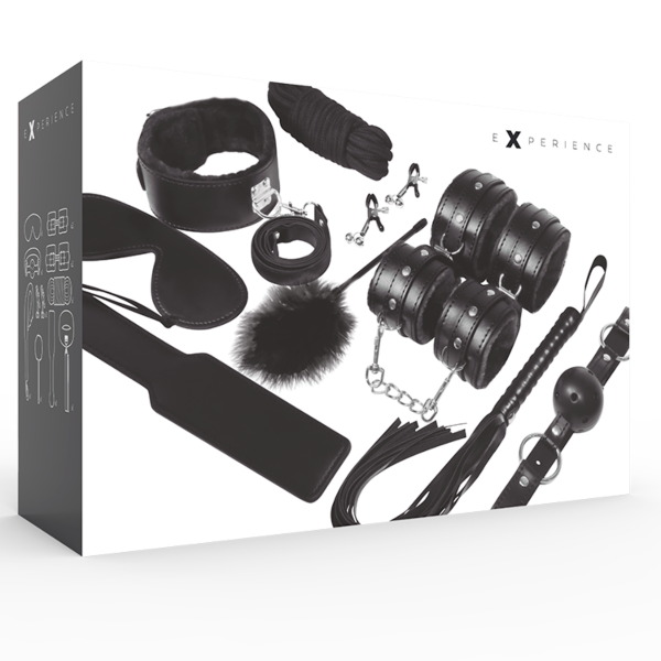 Sort Experience BDSM Fetish Kit Black Series med tilbehør til fastspænding og smæk