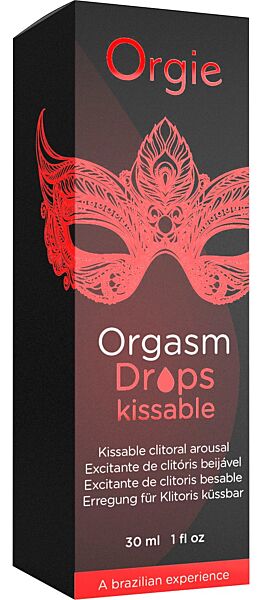 Glasflaske med pipette fra Orgie Orgasm Drops Kissable, 30 ml