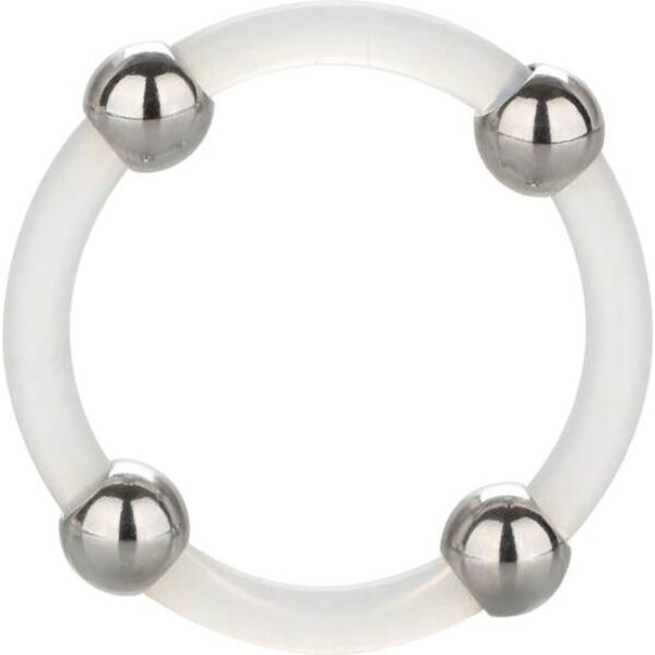 CalExotics Steel Beaded Silicone Ring Large penisring i gennemsigtig silikone med perler af rustfrit stål