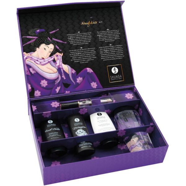 Shunga Naughtier Kit med de fem intimkosmetik-produkter og gaveæsken