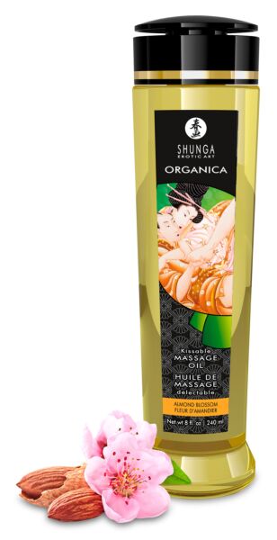 Flaske på 240 ml med massageolien Shunga Almond Blossom