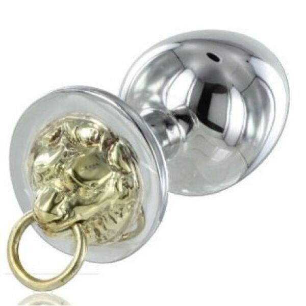 Buttplug Metal Hard Tigre af poleret stål med udskåret tiger og holdering