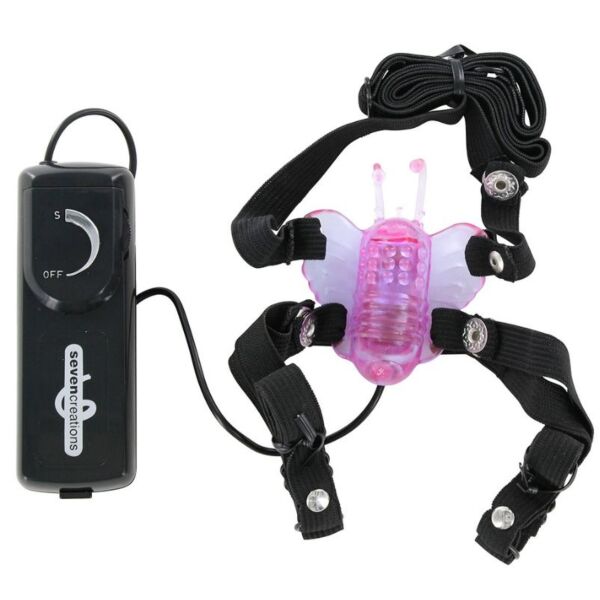 Klitorisstimulator Seven Creations Butterfly med sommerfugleform, stropper og kablet betjening