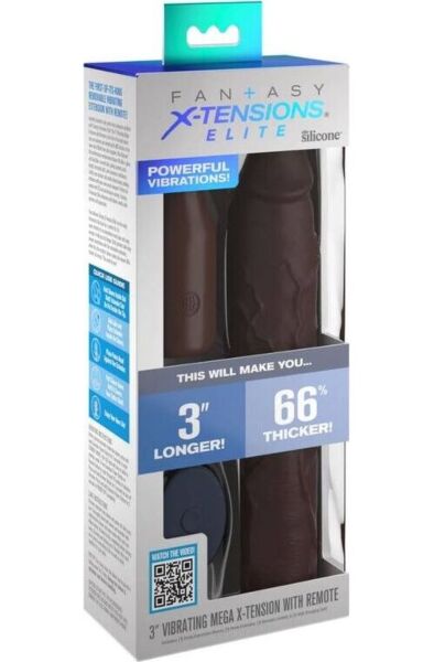 Brunt penishylster Pipedream Fantasy X-tensions Elite Mega X-tension Brown med vibrerende forlænger og fjernbetjening
