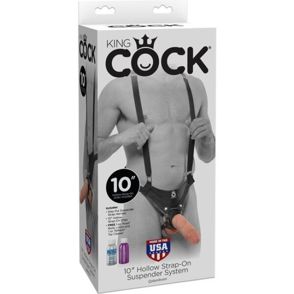 Hul strap-on King Cock Hollow på 25 cm med nylonstropper og hudfarvet dildo