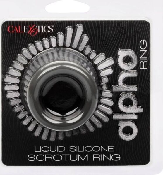 Pungring CalExotics Alpha Scrotum Ring i grå flydende silikone med buet timeglasform