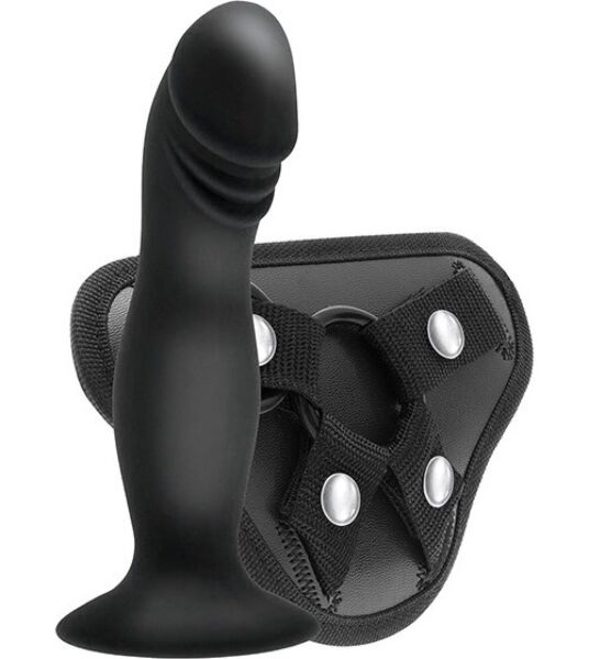 Strap-on med dildo S Pleasures Strappy Harness Set, med remme og dildo med sugekop