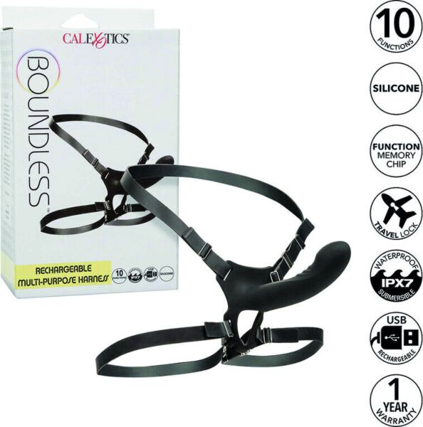 CalExotics Boundless strap-on med probe med buet spids og stropper om livet og låret