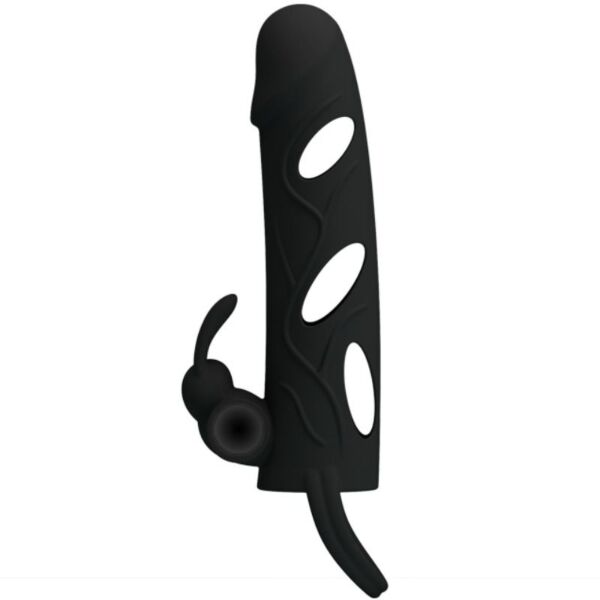 Sort penissleeve i silikone, Pretty Love Male 14 cm, med vibration