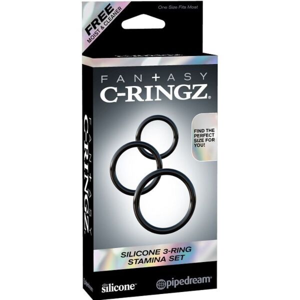 Tre sorte Pipedream Fantasy C-Ringz Stamina-penisringe til penis og testikler