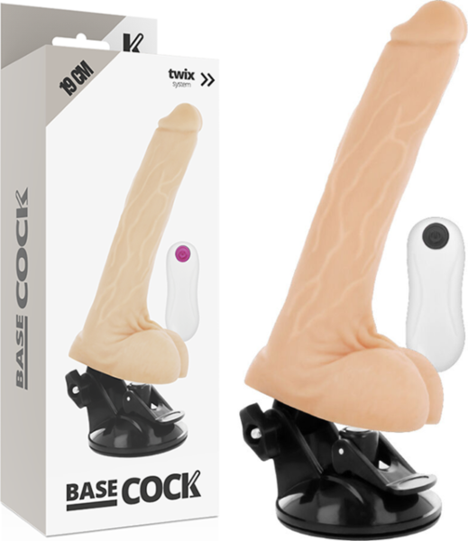 Realistisk vibrator BASECOCK 19 cm med sugekop og fjernbetjening med ledning