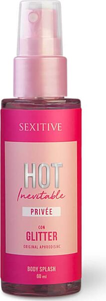Body splash Sexitive Hot Inevitable med glitter, flaske på 60 ml med forstøver
