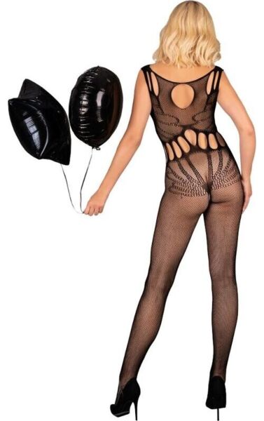 Livco Corsetti Amahil Black bodystocking i sort net med rund udskæring og X-formede detaljer