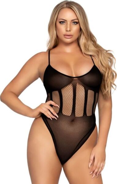 Leg Avenue Flawless Bodysuit & Skirt i sort: uigennemsigtig body med net i taljen og tubenederdel i net
