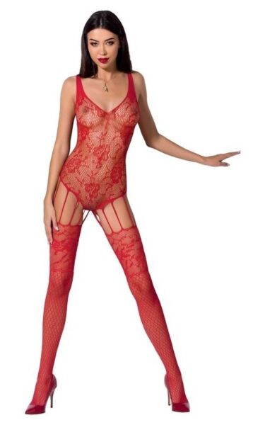 Bodystocking Passion BS074 i net med blonder og skridsåbning