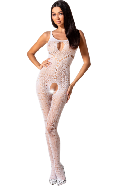 Bodystocking Passion BS078 i net med blonder og åbning i skridtet