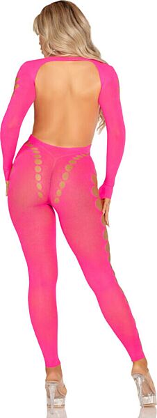 Bodystocking Leg Avenue Reckless Intentions i neonpink, med åben ryg og åbninger