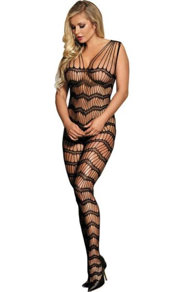 Skridtløs bodystocking fra Subblime i sort net med skulderstropper