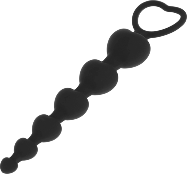 Analkugler Black&Silver Mila, kæde med hjerter og holdebase