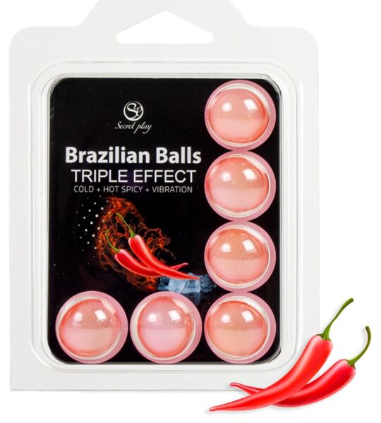 Sæt 6 Brazilian Balls Triple Effect fra Secret Play, kugler med massageolie
