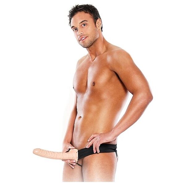 Strap-on med hul dildo fra Fetish Fantasy Series, 25,4 cm, i farven chokolade