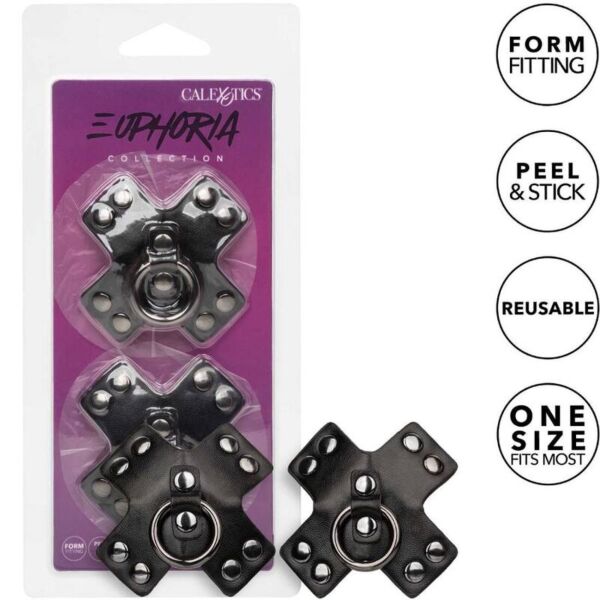 Selvklæbende brystvortedækkere CalExotics Euphoria O-Ring i sort, med ring og nitter i metal