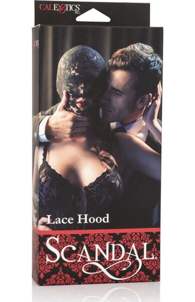 Sort blondehætte Scandal Lace Hood fra CalExotics med åben mund