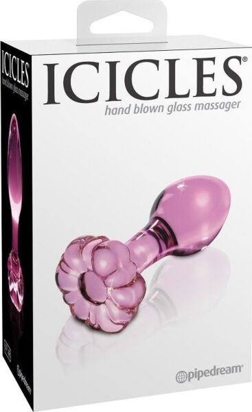 Buttplug i glas fra Icicles N. 48 med buet skaft og ring i bunden