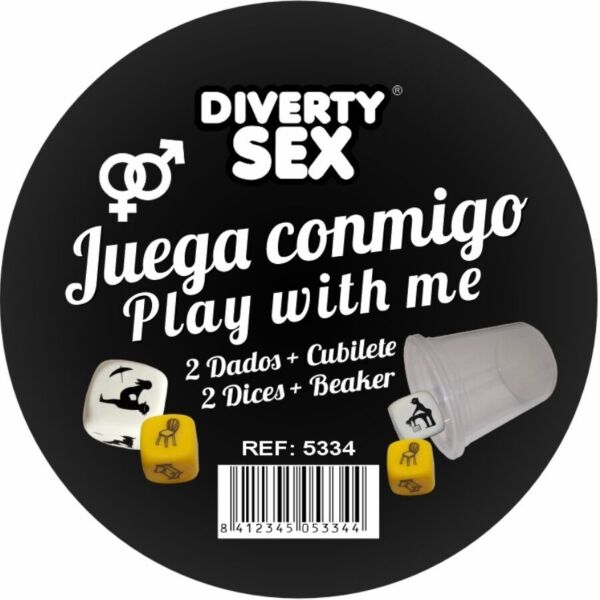 Erotisk terningespil Diablo Picante Juega conmigo med to terninger og gennemsigtigt bæger