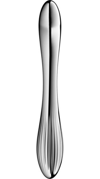 Satisfyer Pure Gravity 1 dildo i sølvfarvet rustfrit stål, buet og med dobbelt brug