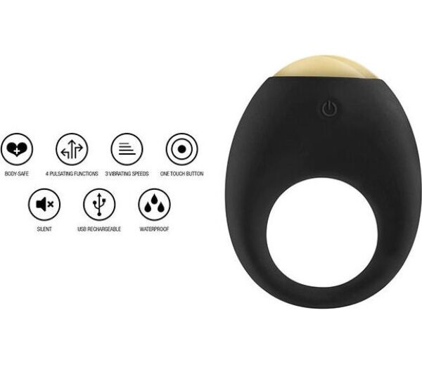 Vibrerende penisring ToyJoy Eclipse i sort silikone med flerfarvet LED-lys