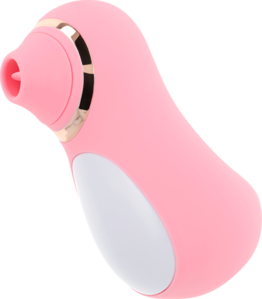 Ohmama Vibrating Tongue klitorissuger med vibrerende tunge og hvide og guldfarvede detaljer