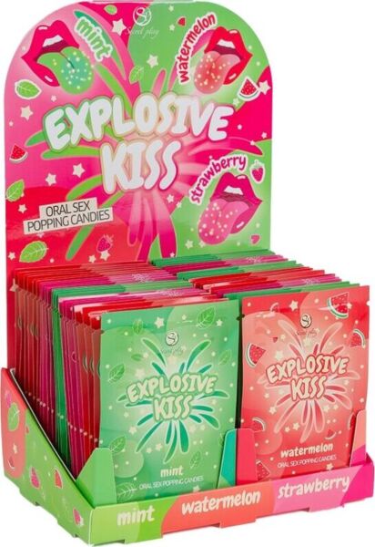 Secret Play knitrende slik display med poser med jordbær, vandmelon og mynte