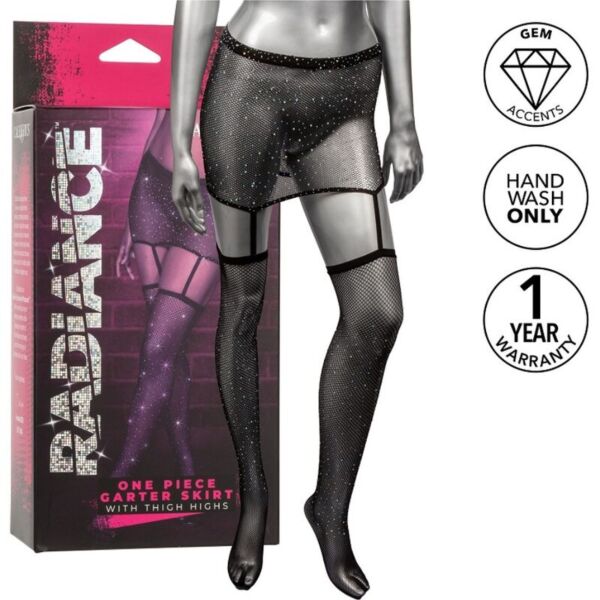 Strømpeholderskørt CalExotics Radiance Garter One-Piece, mininederdel med strømpebånd og lårstrømper i ét stykke