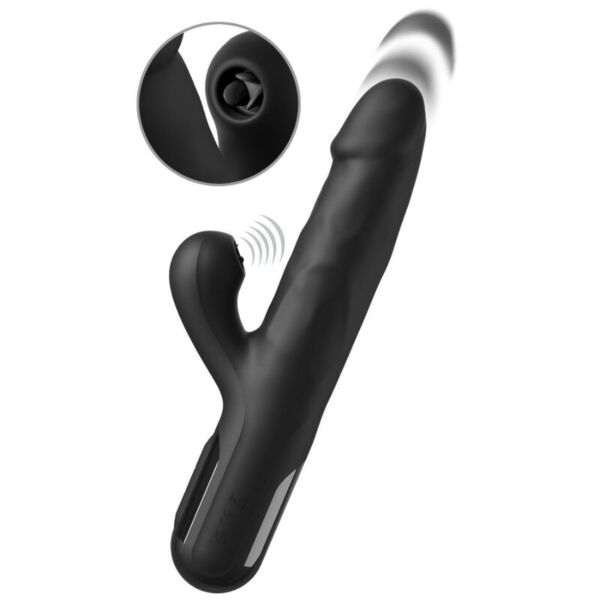 Sort Pipedream Sonix Silicone Thruster rabbitvibrator med tekstureret skaft og klitoristimulator med tunger