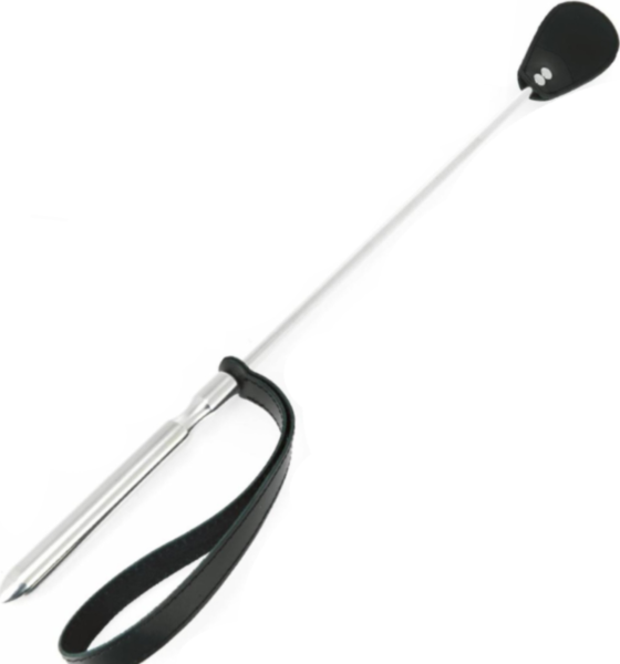Ridepisk Metal Hard med poleret skaft og oval læderflap