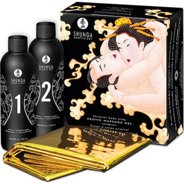 Krop-mod-krop-massagegel Shunga Oriental med gyldent lagen