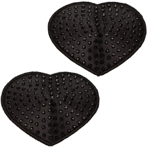 Nippelcovers Radiance Pasties Heart fra CalExotics, to sorte hjerter med sten
