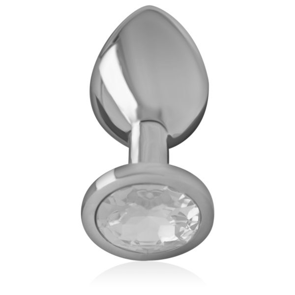 Buttplug Intense Silver Crystal i metal med en funklende sten og blå detaljer