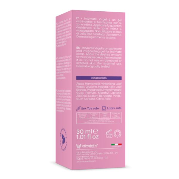 30 ml emballage med den vandbaserede gel Intymate Virgel