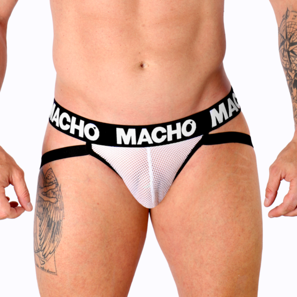 Hvid jockstrap Macho Underwear MX26X1 med semitransparent mesh