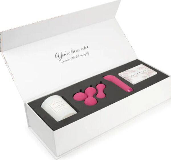 Je Joue Nice & Naughty gavesæt med kuglevibrator, Ami-kugler, massagelys og æske med kort
