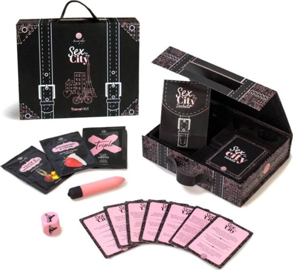 Rejsesættet Secret Play Sex in the City med kort, kuglevibrator, kamasutra-terning og enkeltdosisbreve