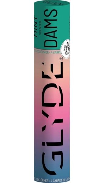Pakke med dental dams af latex fra Sheer Glyde Dams til oralsex