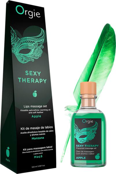 Massagesæt Orgie Lips Massage med 100 ml kyssbar olie, fjer og massageguide