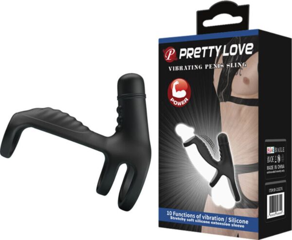 Sort elastisk sleeve fra Pretty Love med penisring i basen og riller