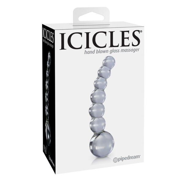 Massager i glas, ICICLES N. 66, med buet skaft og graduerede perler