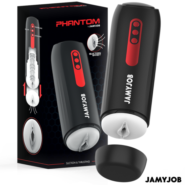 Sort automatisk masturbator fra Jamyjob Phantom med røde detaljer